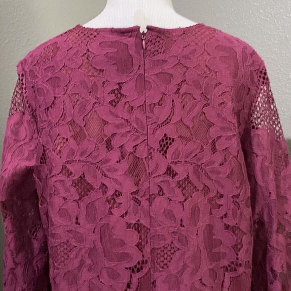 Lulus Burgundy Maroon Lace Overlay Long Flare Sleeve Mini Dress - Picture 8 of 13